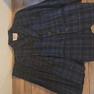 80's Vintage Plaid Blazer And Knee Length Skirt (Size 4p)